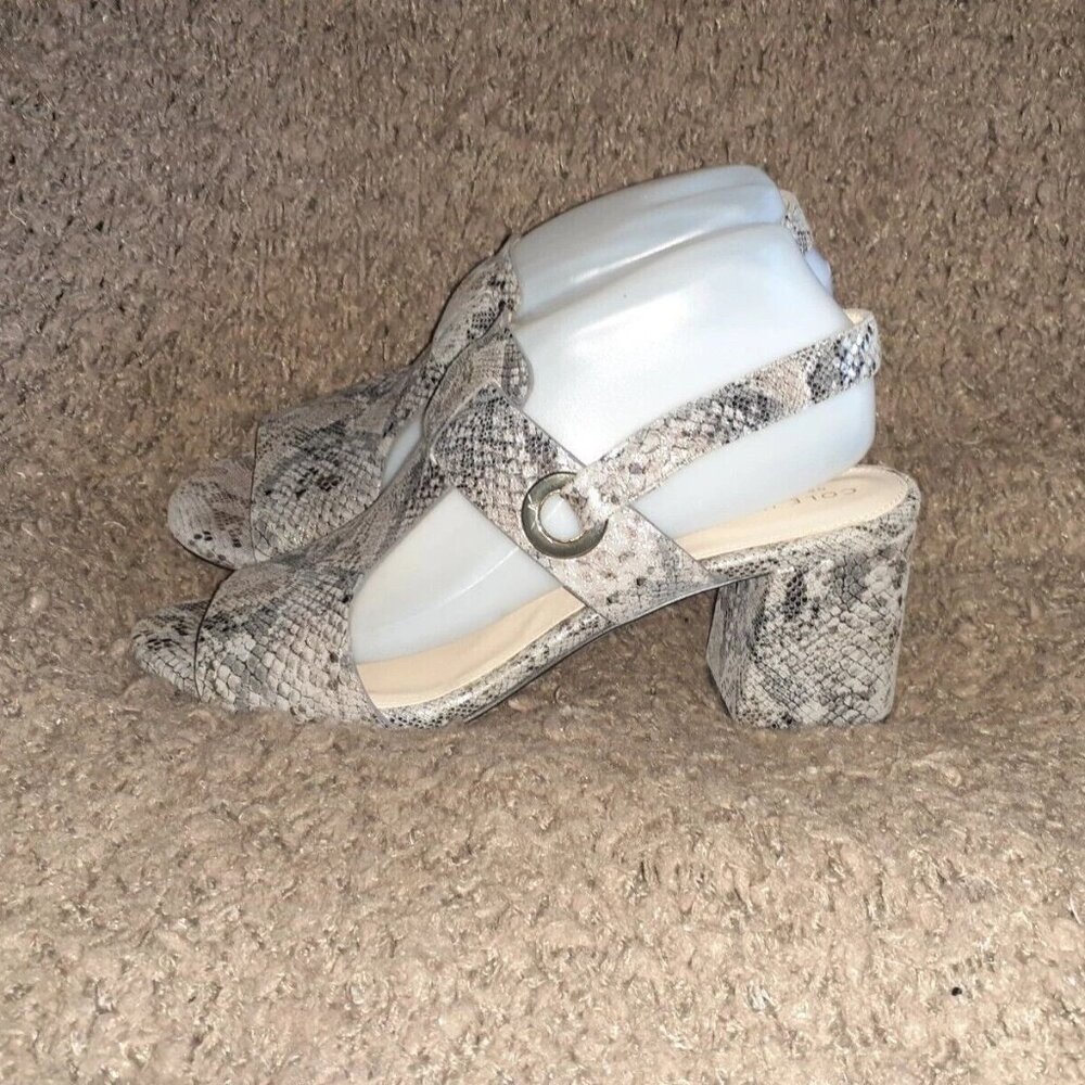 COLE HAAN-ADELE-Metallic Snakeskin Nubuck-Slingback Sandals-Sz 9B-Near Mint - Picture 2 of 7